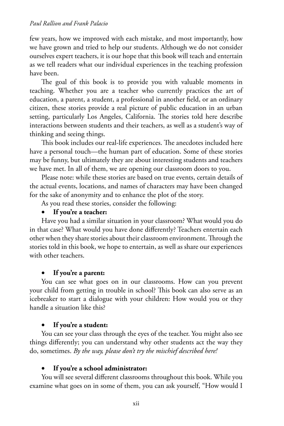 Introduction describes Los Angeles classroom experiences and offers reflection prompts for teachers and parents
