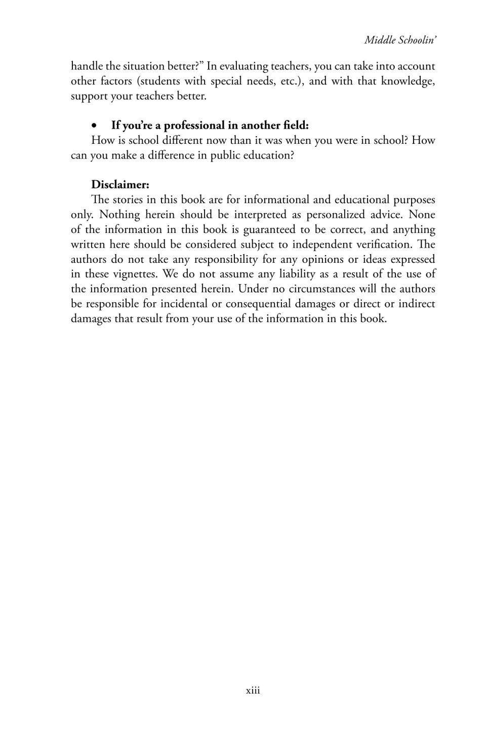 Introduction closes with prompts for administrators and other professionals, plus an educational-use disclaimer