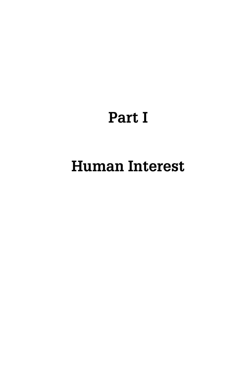 Part I divider introduces Human Interest, the first thematic section in the collection of 50 teaching stories