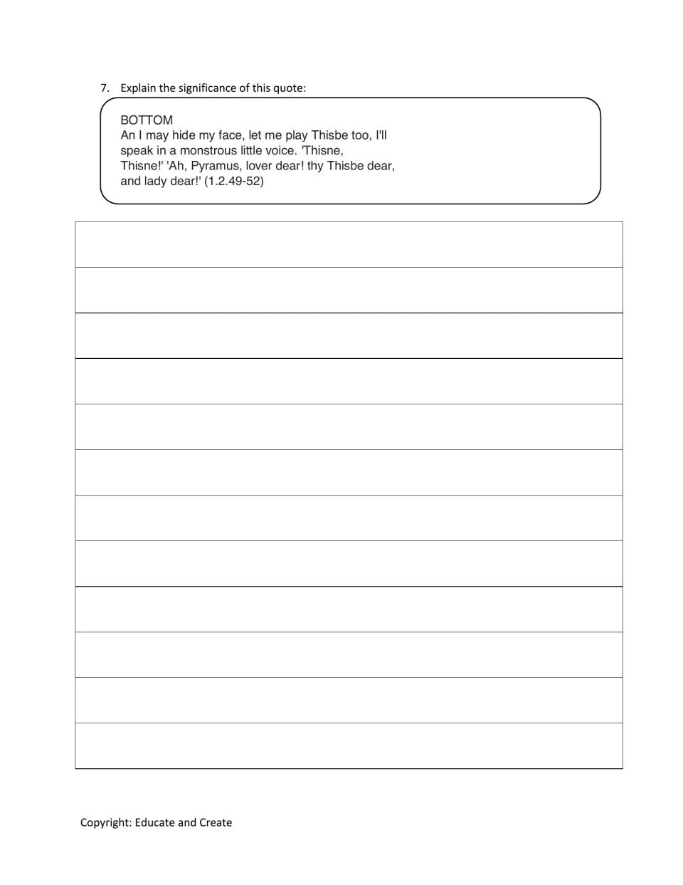 Quote analysis: students explain why Bottom asks to play Thisbe in a monstrous little voice (1.2.49-52)