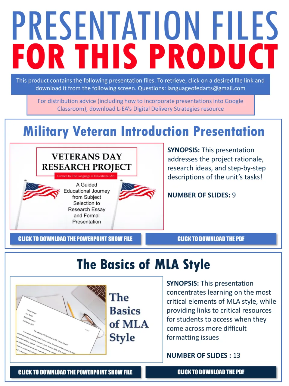 Presentation download guide for the veteran project: a 9-slide introduction and 13-slide MLA style lesson