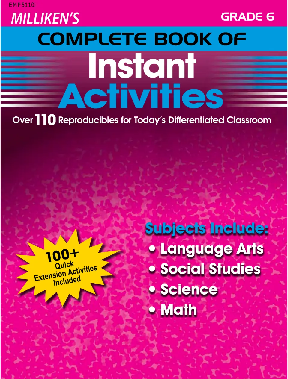 Grade 6 activity book cover listing over 110 reproducibles in language arts, social studies, science, and math