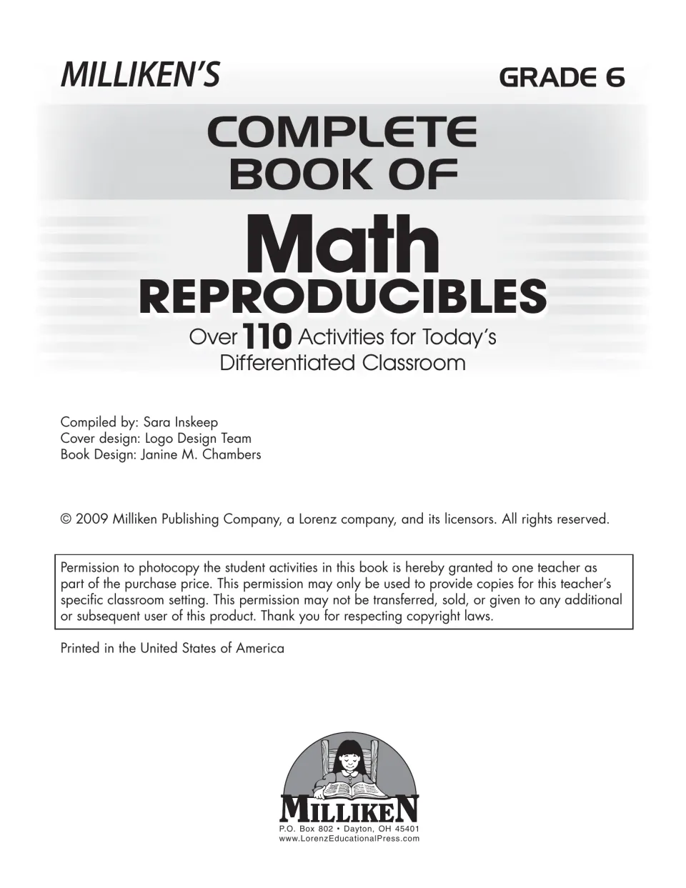 Title page with compiler and design credits, a 2009 copyright line and permission to photocopy for one teacher's class