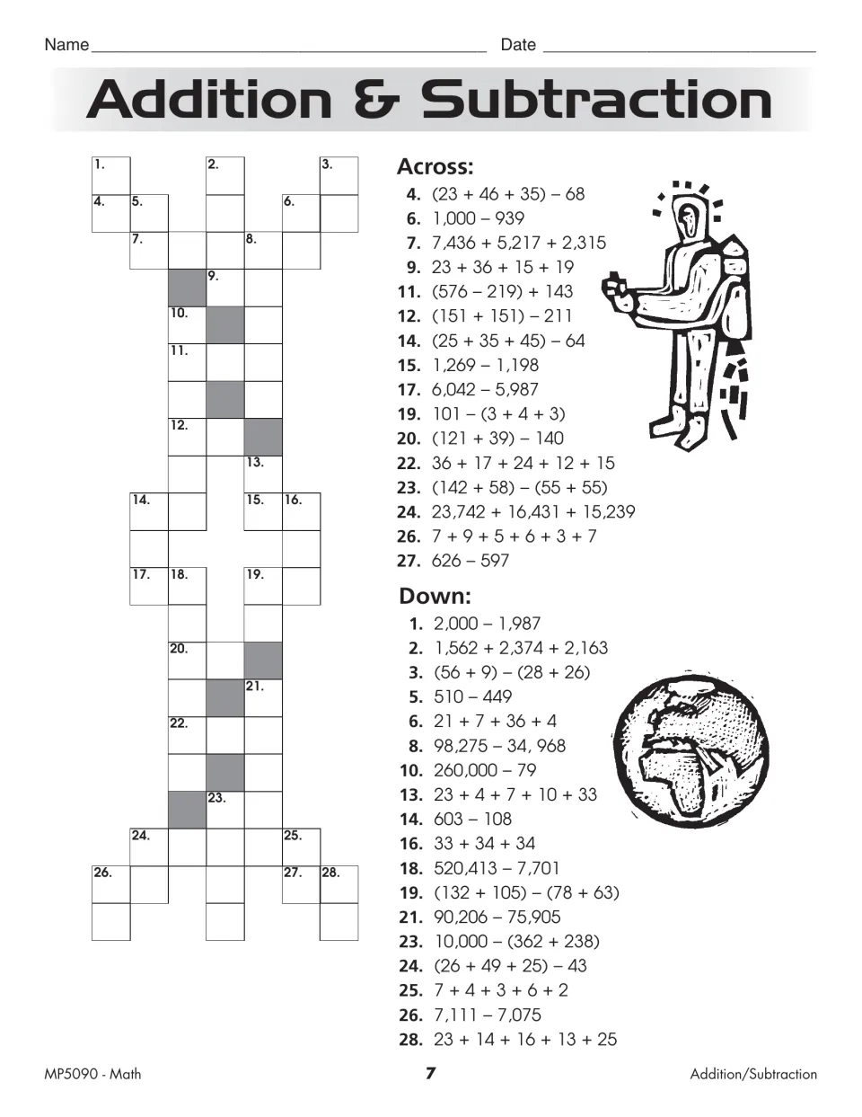 Second cross-number puzzle with multi-step clues using parentheses, like (23 + 46 + 35) – 68, for adding and subtracting
