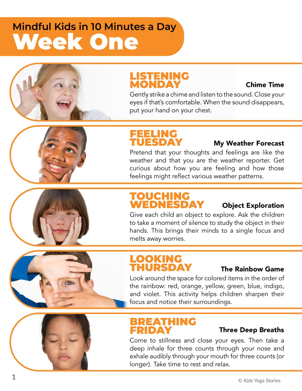Week One overview introduces Chime Time, My Weather Forecast, Object Exploration, and two more activities