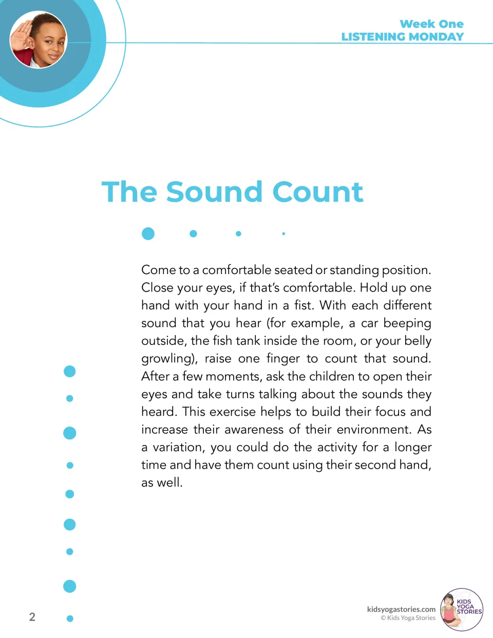 The Sound Count instructions ask children to raise a finger for each sound they hear, then share what they heard