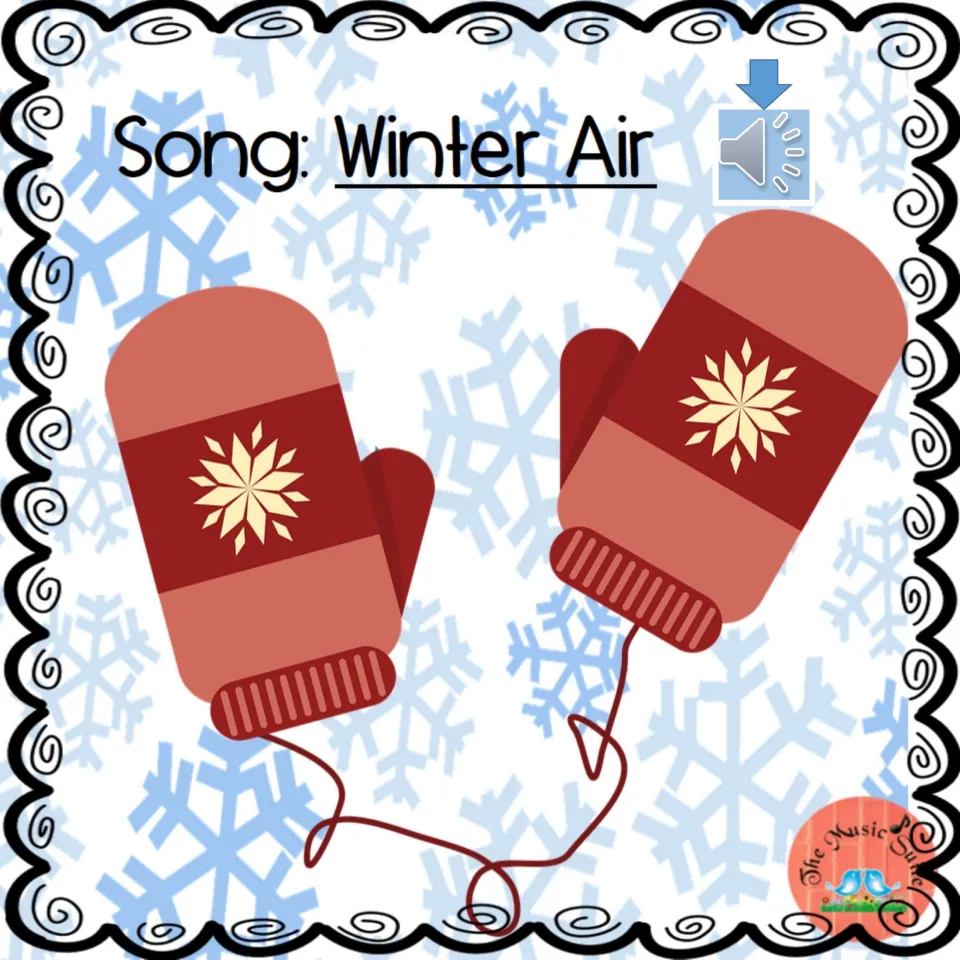 Song slide for 'Winter Air,' the mindfulness brain break, with a speaker icon for playing the music.