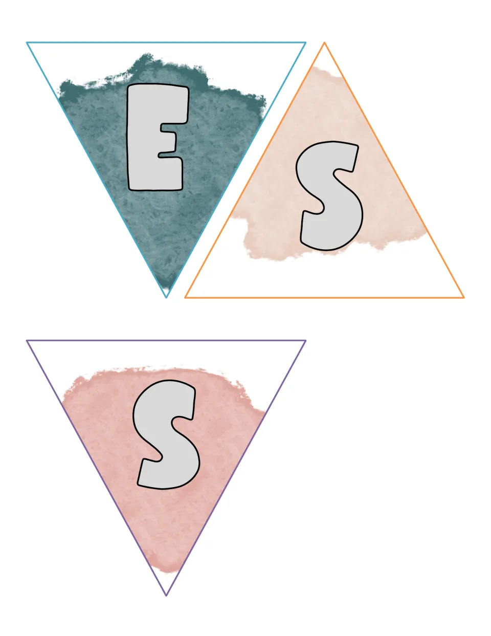 Banner cut-out piece: final three pennants with the letters E, S and S that complete the word mindfulness