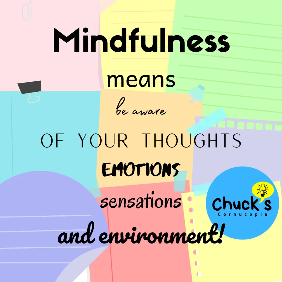 Mindfulness title page defining the term as being aware of your thoughts, emotions, sensations and environment
