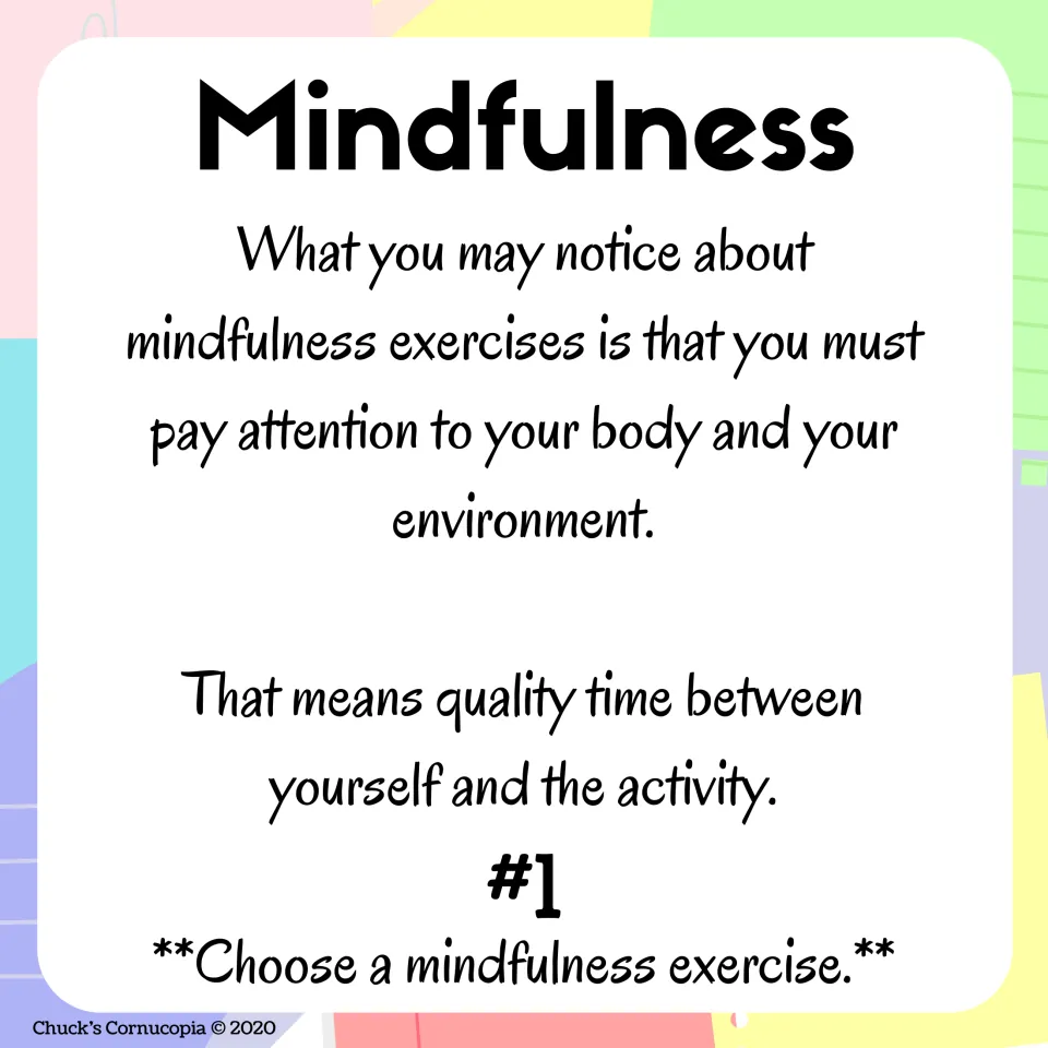 Step 1 of the task: students choose one awareness exercise, paying attention to their body and environment during it