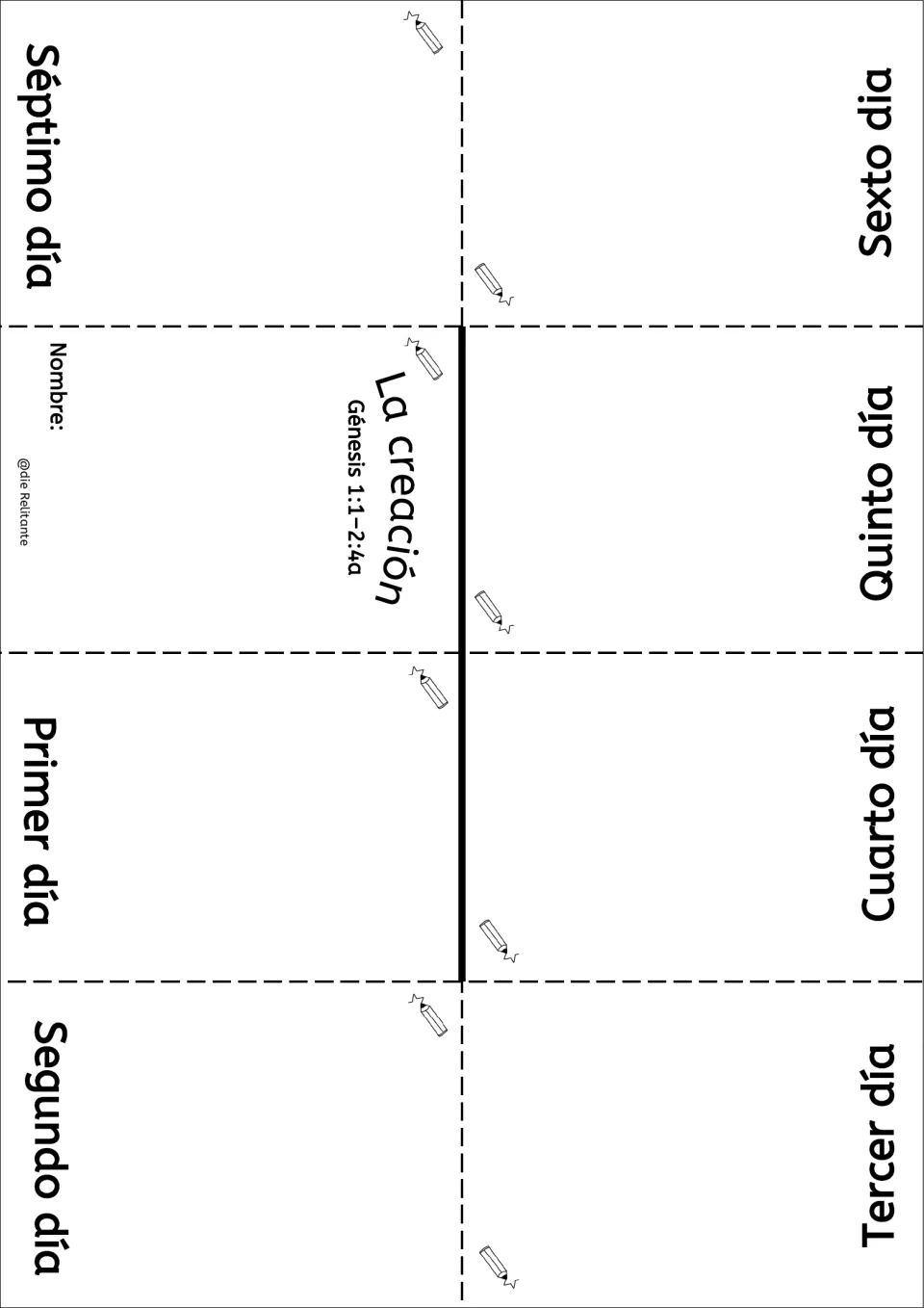 Mini book template with only the day names, Primer día to Séptimo día, on blank panels for students to draw each day