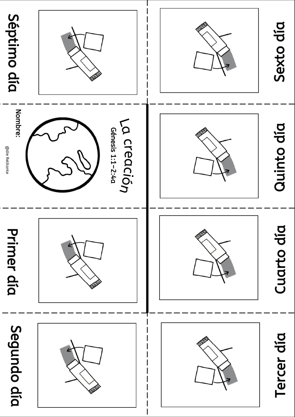 Mini book template with day names and glue icons on each panel where students paste the matching creation picture