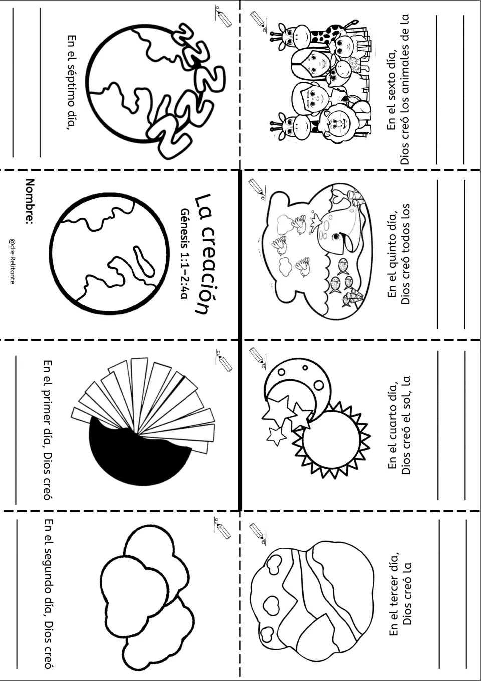 Mini book template with outline pictures where students finish each day's sentence by writing on the lines