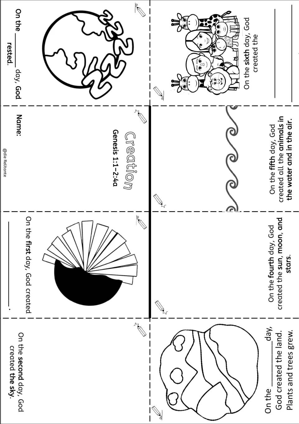 Days of creation sentences: students fill in the missing day or word and draw each day's picture in the book template