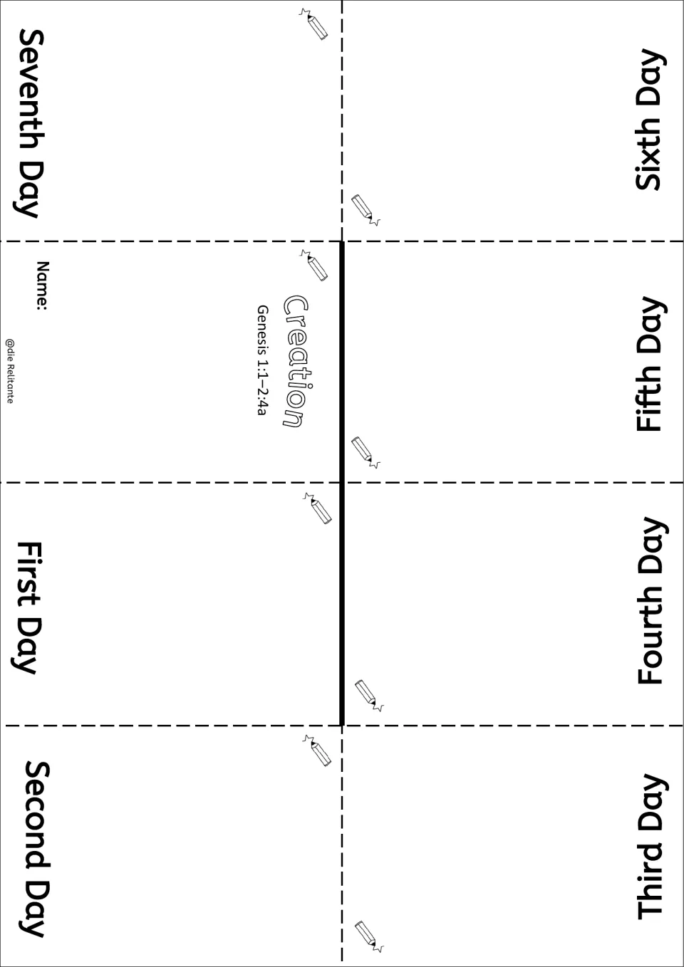 Days of creation drawing template: students draw each of the seven days under its First Day to Seventh Day label
