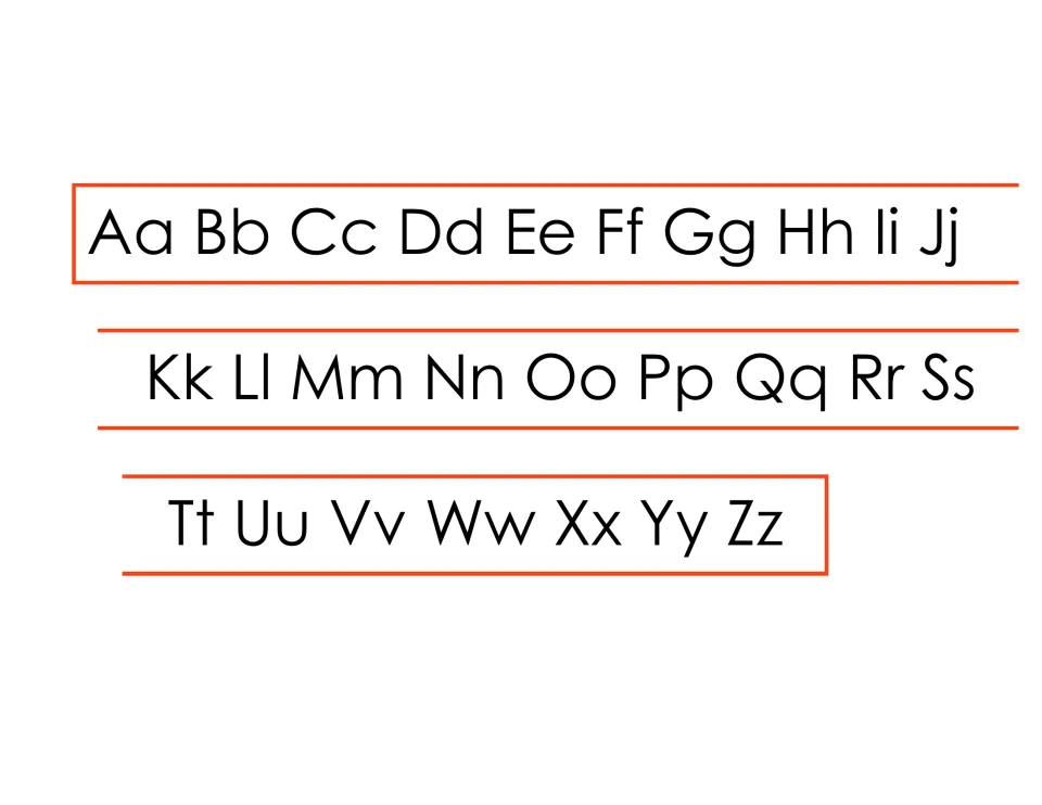 Printable manuscript alphabet strips for the writing folder show uppercase and lowercase letters from A to Z