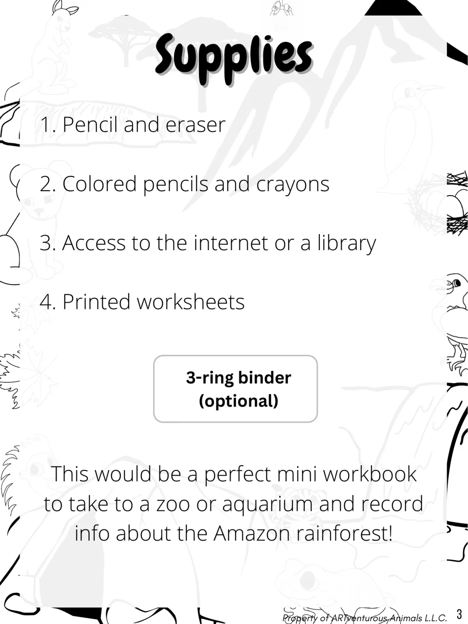 Supplies: pencil and eraser, colored pencils and crayons, internet or library access, printed worksheets, optional binder