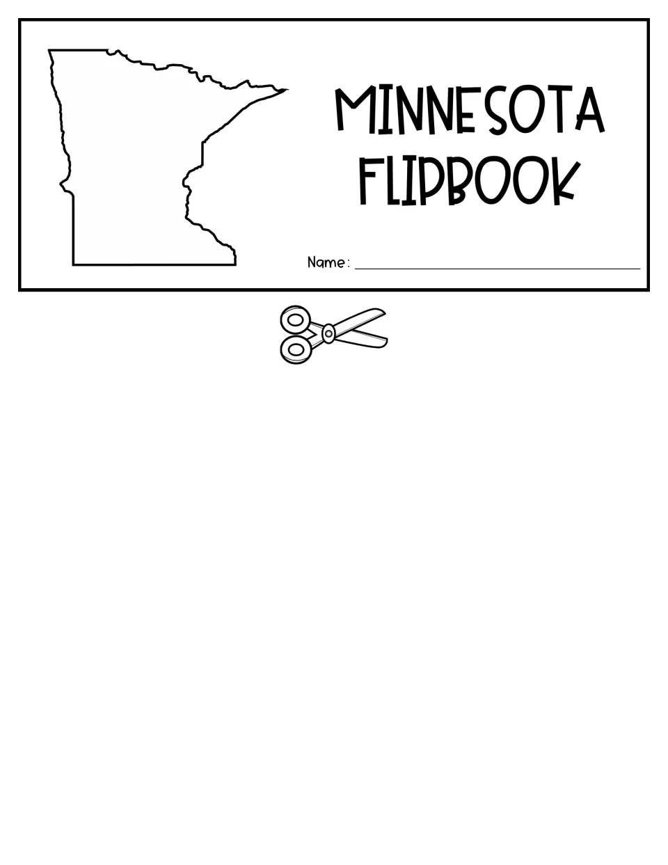Student flipbook cover for the cut-and-go option, featuring a Minnesota outline and a place for a name