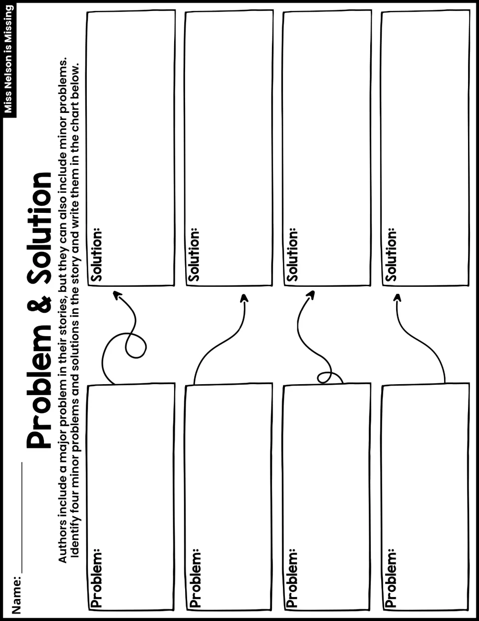 Minor problems and solutions: students identify four smaller problems in the story and write the solution to each