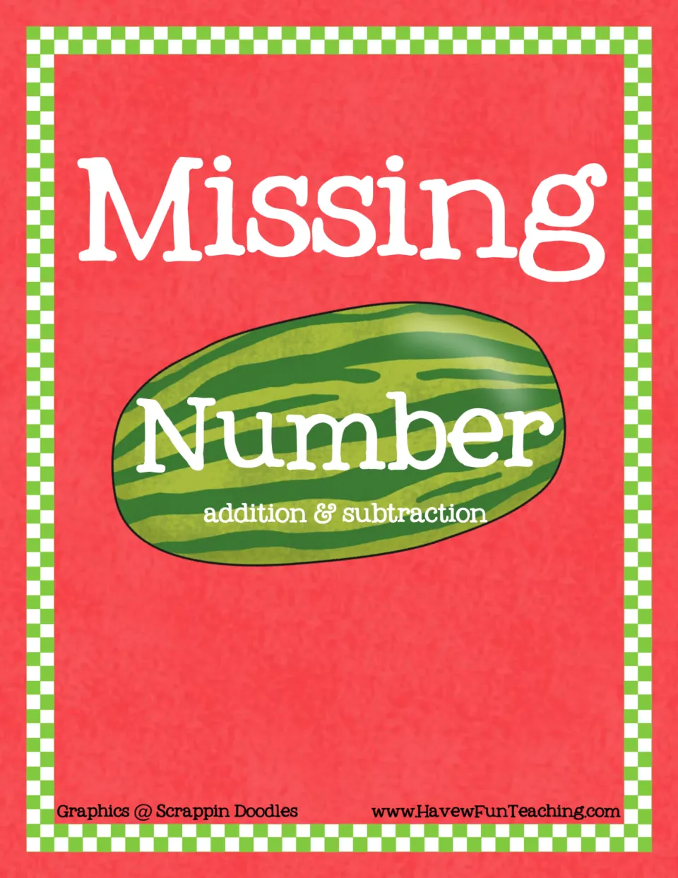 Activity cover titled 'Missing Number' with 'addition & subtraction' introducing the equation card set