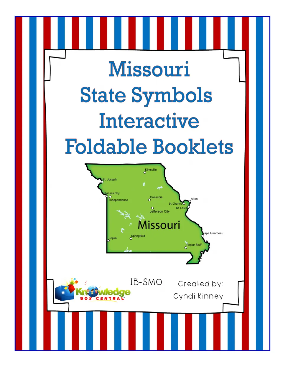 Missouri State Symbols Interactive Foldable Booklets cover, showing a green state map with Jefferson City marked