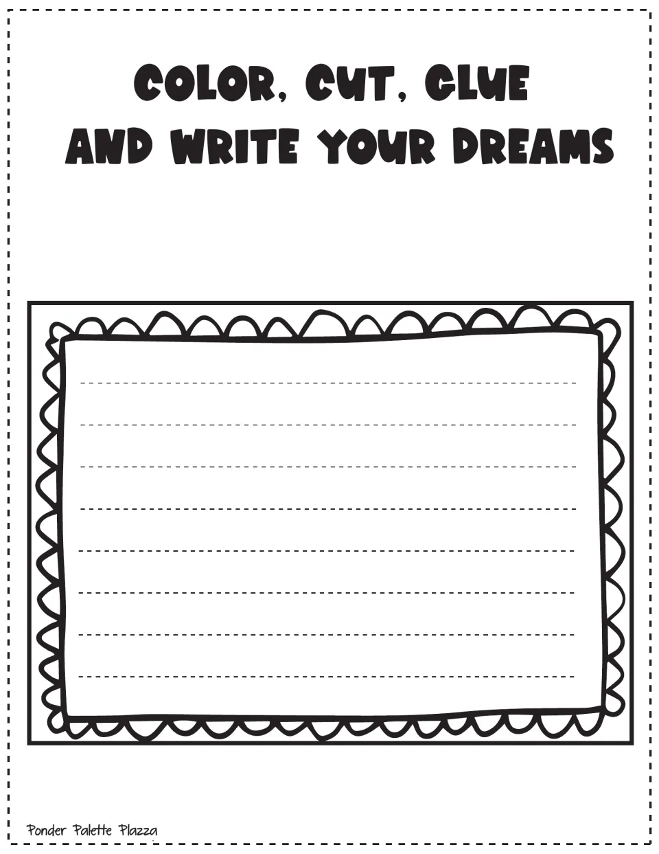 Second MLK craft writing sheet headed 'Color, Cut, Glue and Write Your Dreams' for students' own writing
