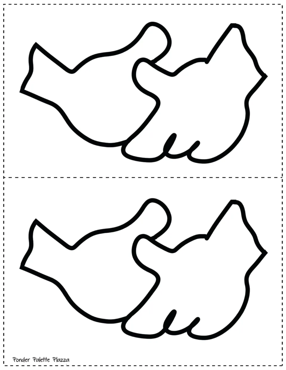 Two copies of a clasped-hands cutout to color for the MLK writing craft shown in the 'Peace Means' example