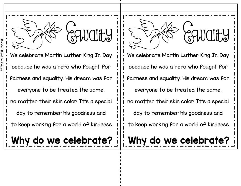 Why do we celebrate? flap headed Equality: reading on King's dream that all people are treated the same, with a dove
