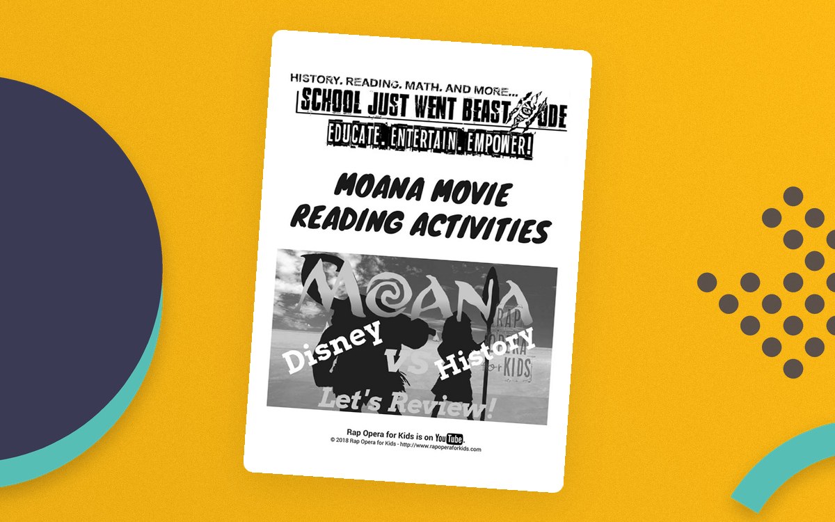 Moana movie reading activities cover with a black-and-white film graphic and review theme.