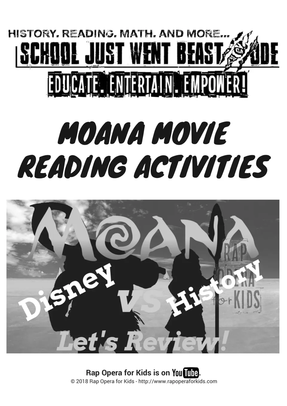 Cover of Moana Movie Reading Activities, a Disney vs history review set from Rap Opera for Kids