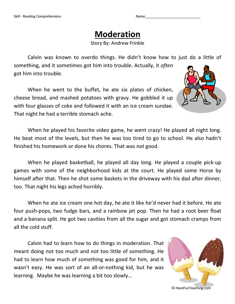 Moderation Reading Comprehension Worksheet teaching resource preview
