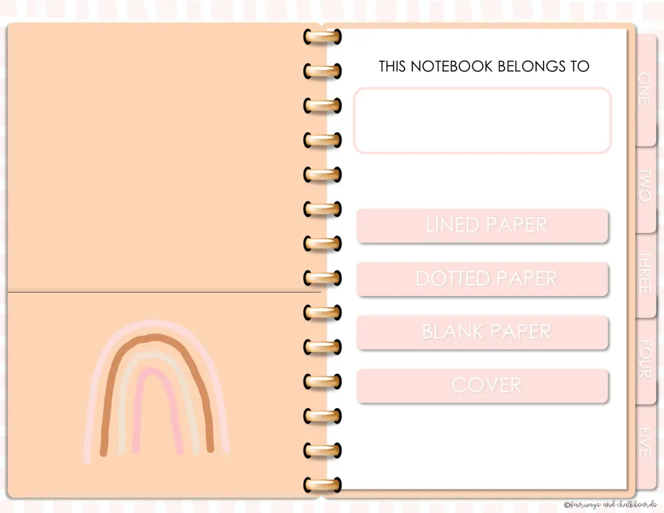 Notebook ownership page: students type their name under This Notebook Belongs To; buttons jump to each paper type