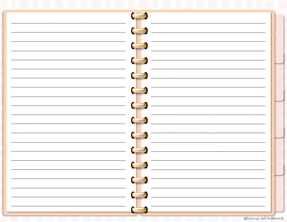 Lined paper spread after the Section 1 divider: two facing ruled pages where students type notes or written responses