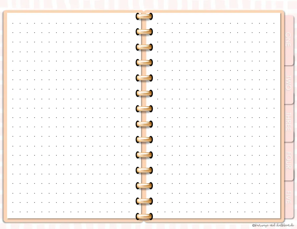 Dotted paper spread: two facing dot-grid pages for students to sketch diagrams, plan layouts or bullet-journal notes