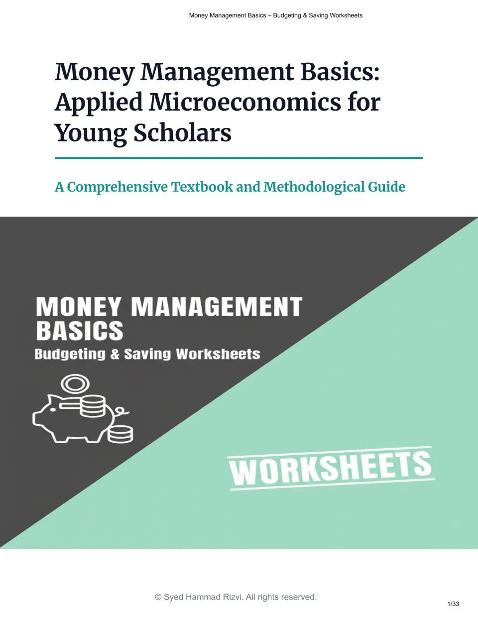 Cover of Money Management Basics: Applied Microeconomics for Young Scholars, a textbook and guide with worksheets