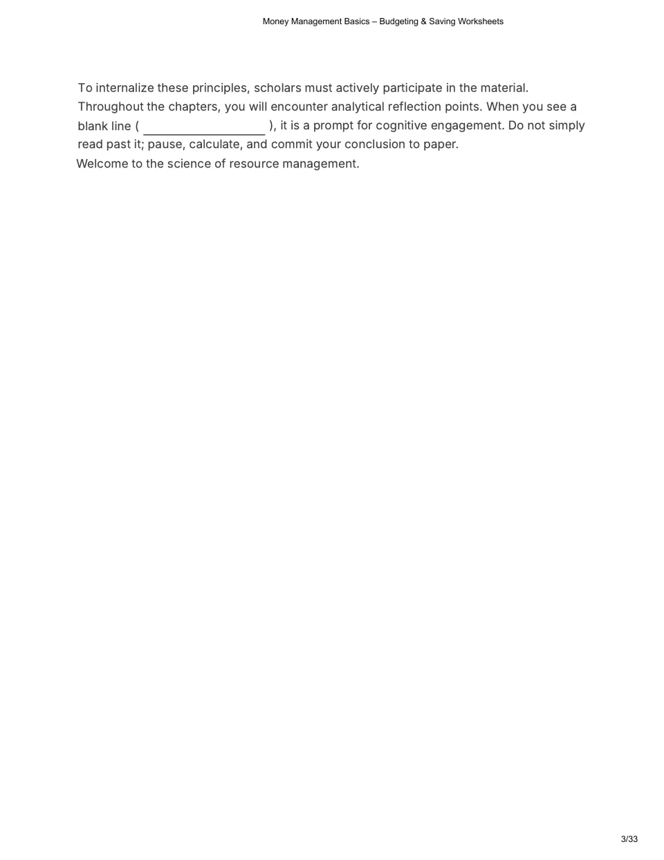 Introduction ending: blank lines throughout the chapters are reflection prompts where students pause, calculate and write