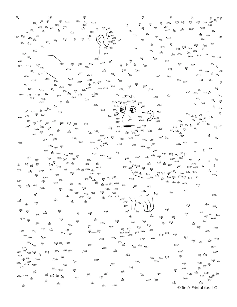Monkey dot-to-dot with 700+ numbered dots: students count on and connect them in order to draw a monkey on branches