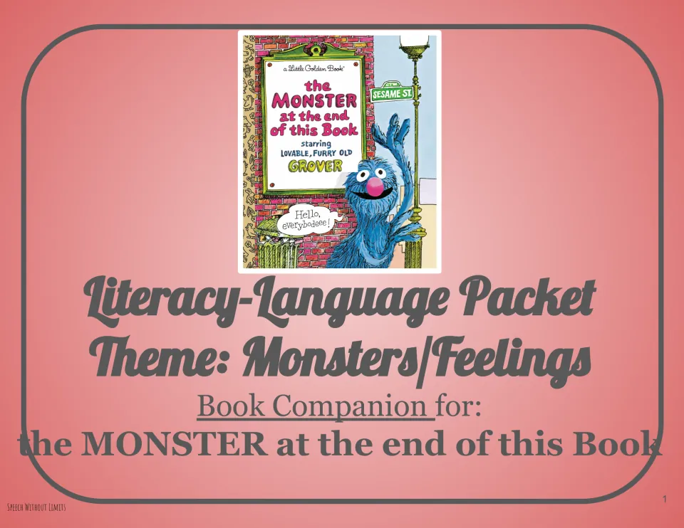 Literacy-language packet cover for The Monster at the End of This Book, with a monsters and feelings theme