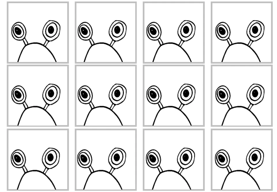 Twelve blank fact-card templates for the multiplication craft set, each showing the top of a monster