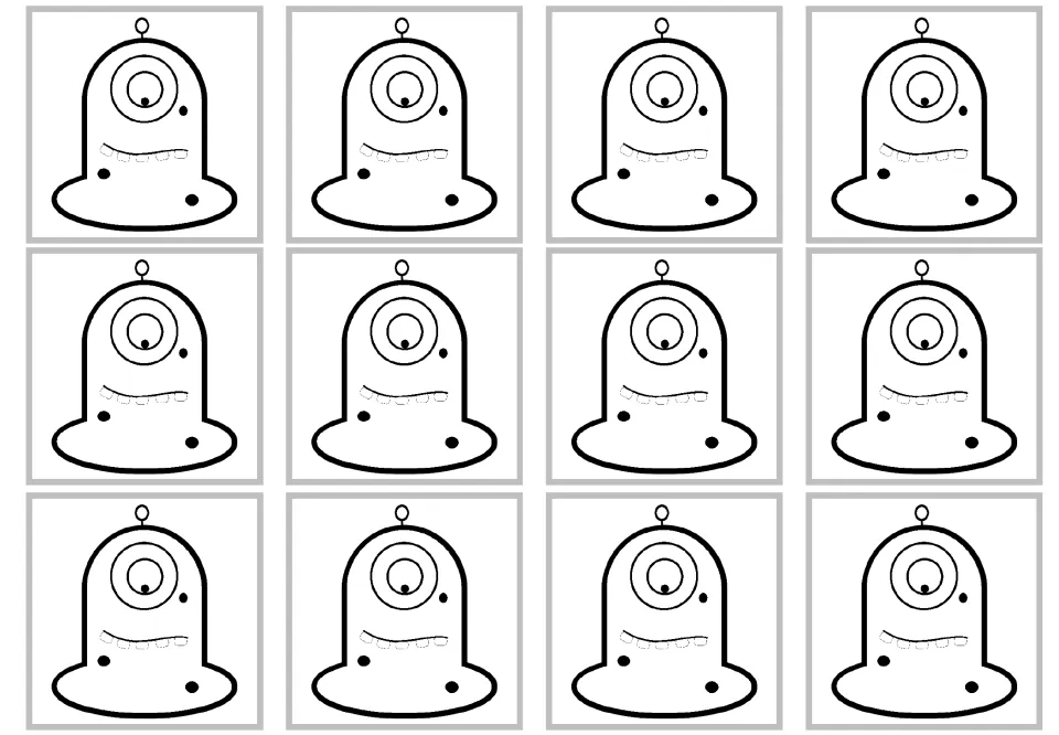 Twelve blank multiplication craft card templates featuring whole monsters, with no product numbers added