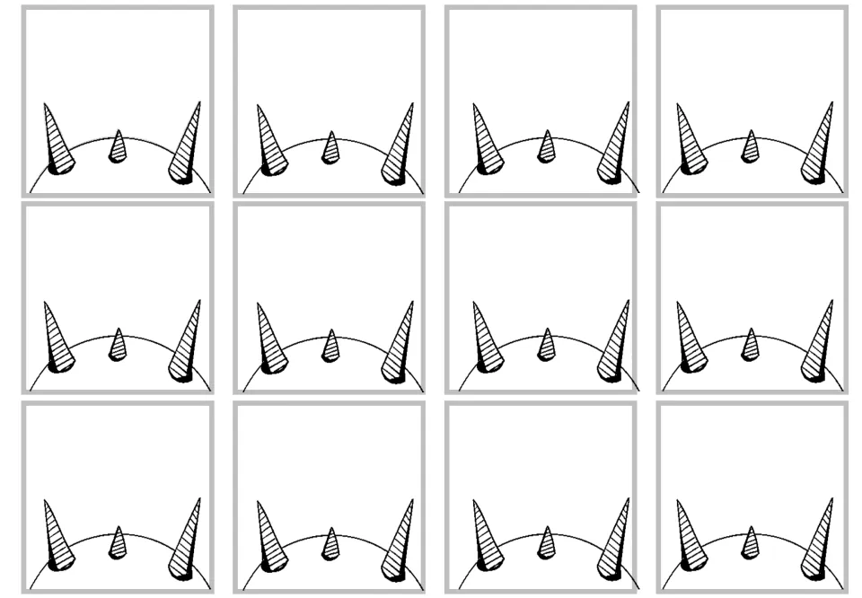 Twelve blank fact-card templates for the multiplication-by-6 craft set, each showing the top of a monster