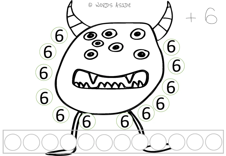 Repeated addition mat for 6: twelve 6s and a +6 prompt for multiplication and repeated addition practice.