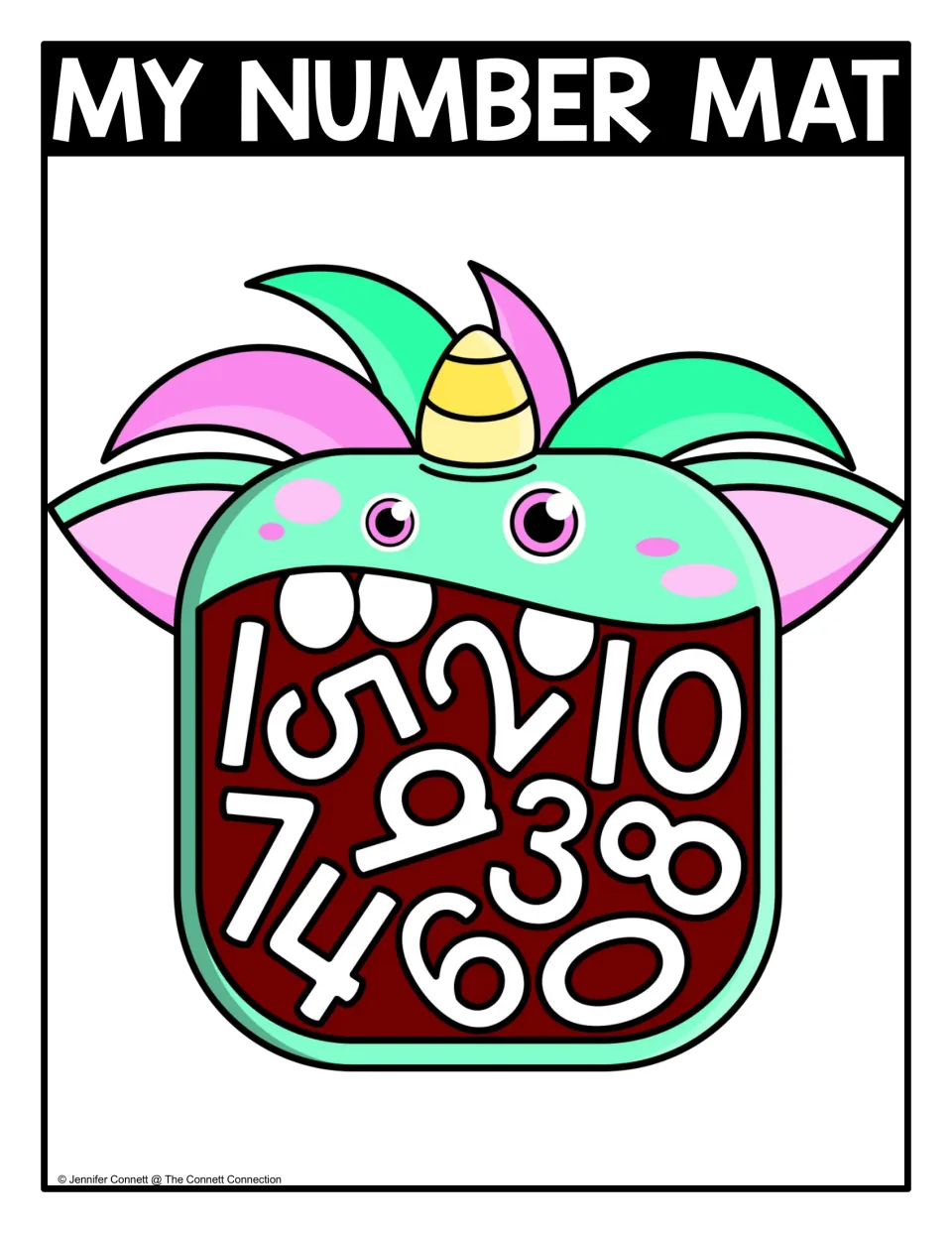 Numbers 0 to 10 hunt: candy corn horned green monster holds a jumble of numerals 0-10 for students to identify
