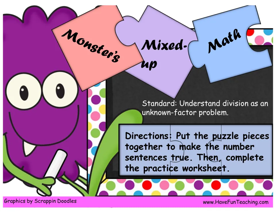 Activity cover: directions to join puzzle pieces into true number sentences, then complete a practice worksheet