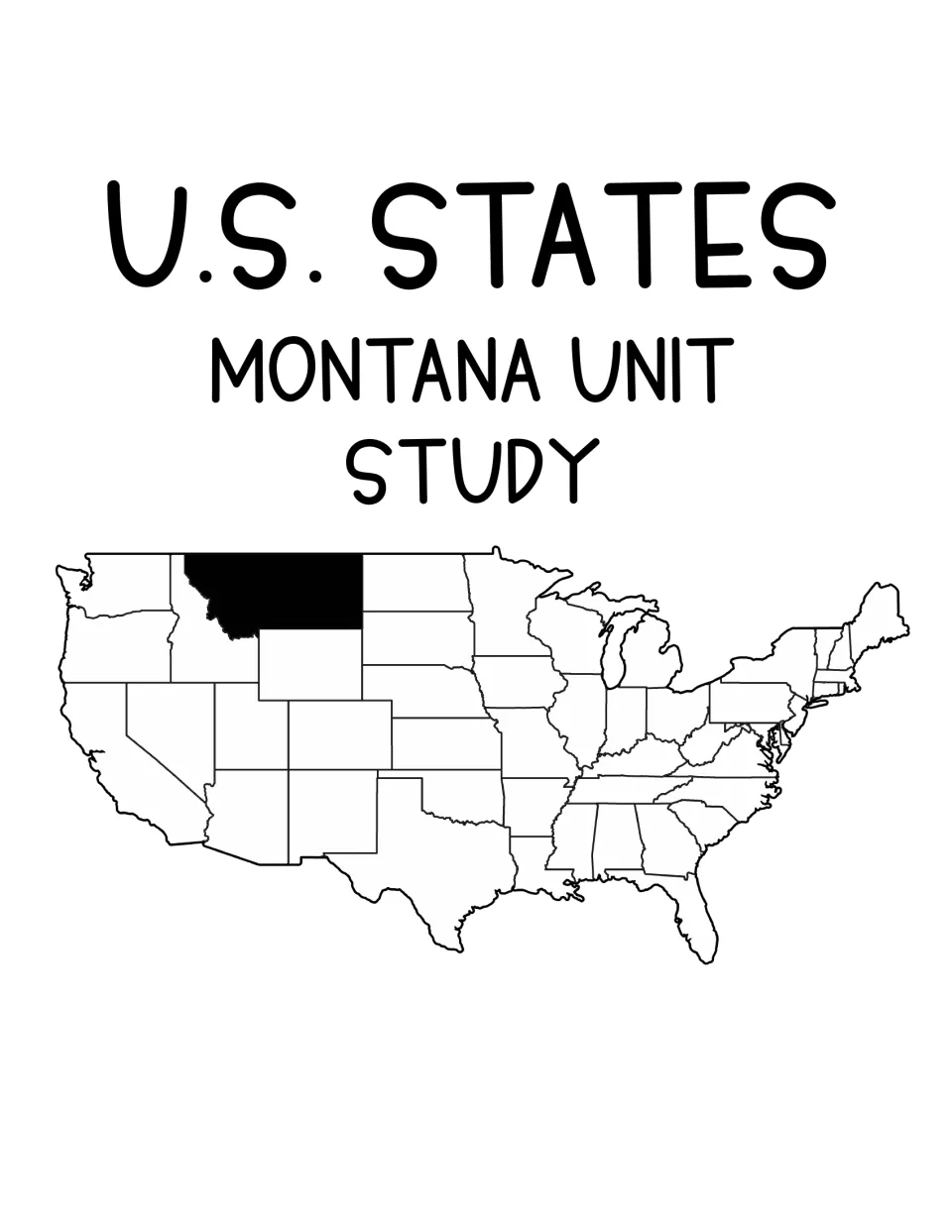 U.S. States Montana Unit Study cover: title above a map of the United States with Montana shaded in black