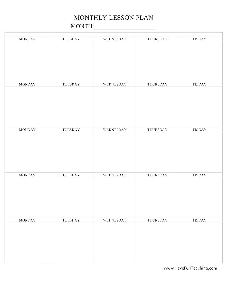 Monthly Lesson Plan Template by Teach Simple