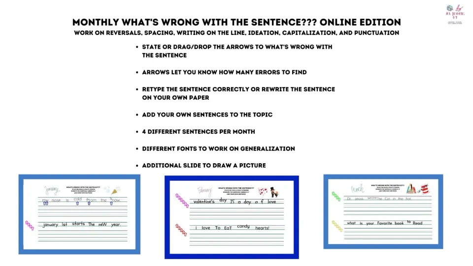 Instructions for monthly sentence correction: find errors, rewrite sentences, and add your own sentences