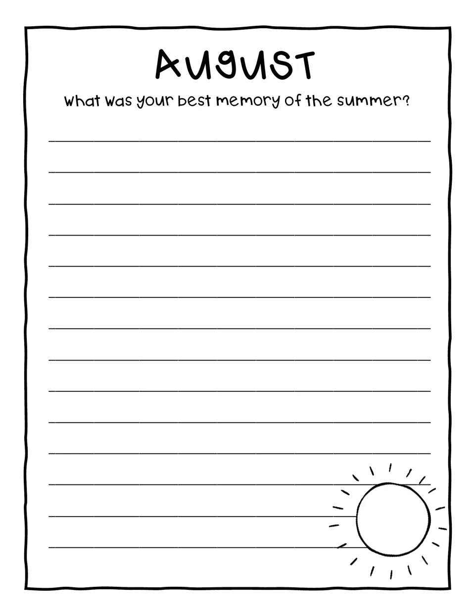 August writing prompt asks students to recall a summer experience: 'What was your best memory of the summer?'