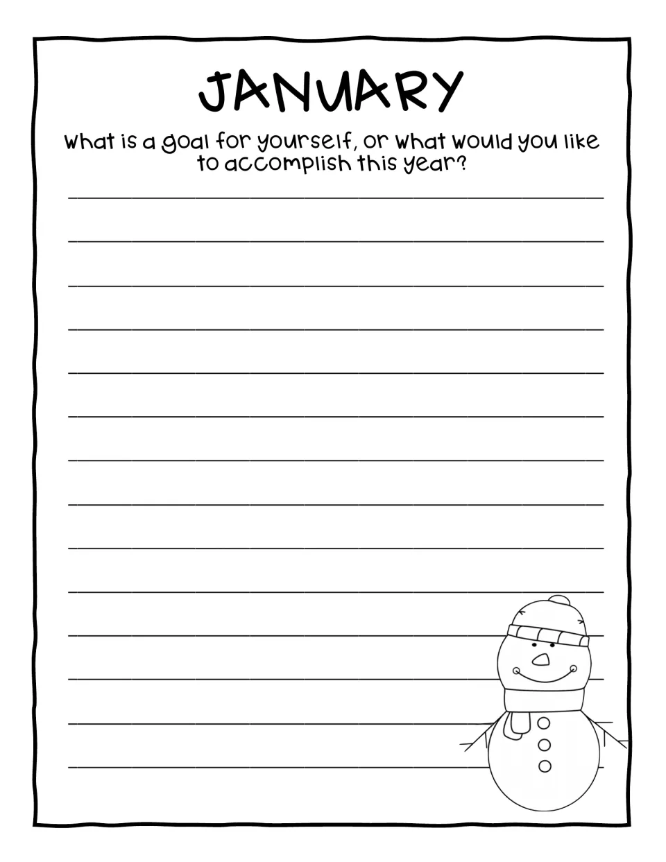 January writing prompt asks students to name a goal for themselves or something they want to accomplish this year