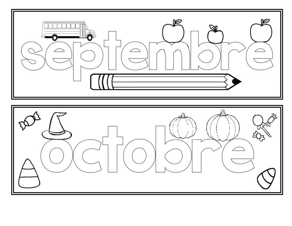 French classroom month labels to color: septembre (September) and octobre (October), months nine and ten